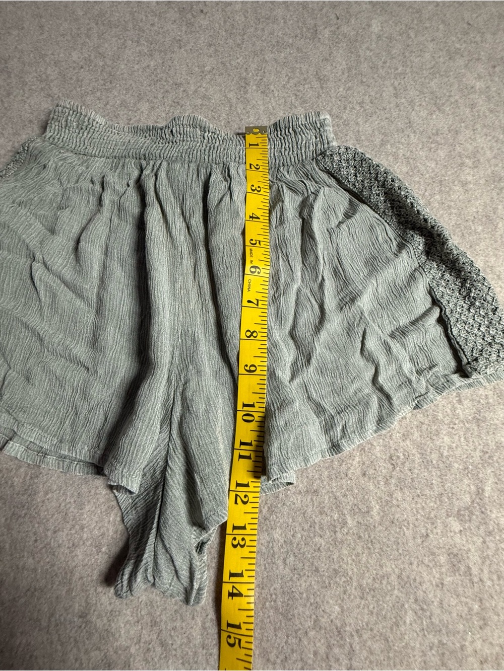 Salty Lemon Olive Green High-Waist Smocked Crochet-Trim Shorts - Picture 8 of 8